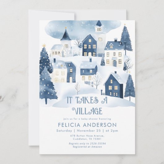 It takes a village Winter Navy Baby Boy Shower Kaart (Voorkant)