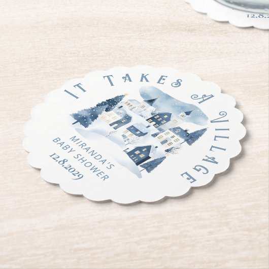It takes a Village Winter Night Snow Baby Shower Kartonnen Onderzetters (Gekanteld)
