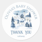 It takes a Village Winter Night Snow Thank you Ronde Sticker (Voorkant)