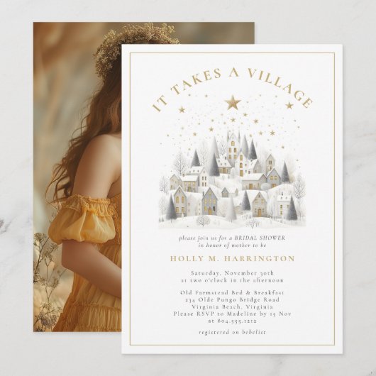 It Takes a Village Winter Photo Baby Shower  Kaart (Voorkant / Achterkant)