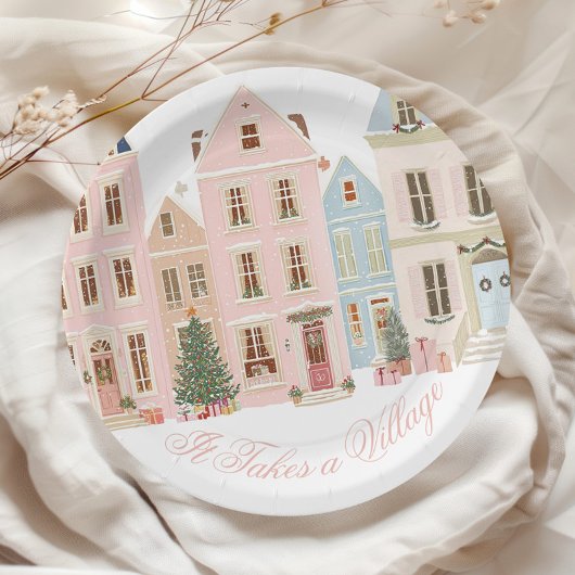 It takes a village Winter Pink Baby Girl Shower Papieren Bordje