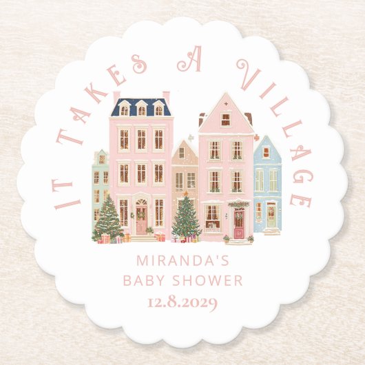 It takes a Village Winter Pink Snow Baby Shower Kartonnen Onderzetters (Voorkant)