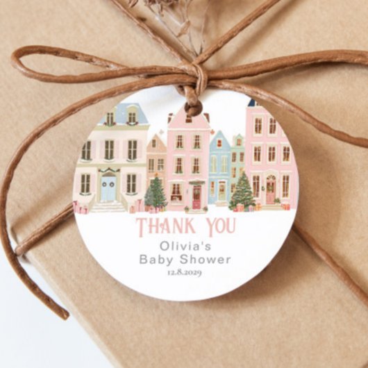 It takes a Village Winter Pink Snow Thank you Bedankjes Labels