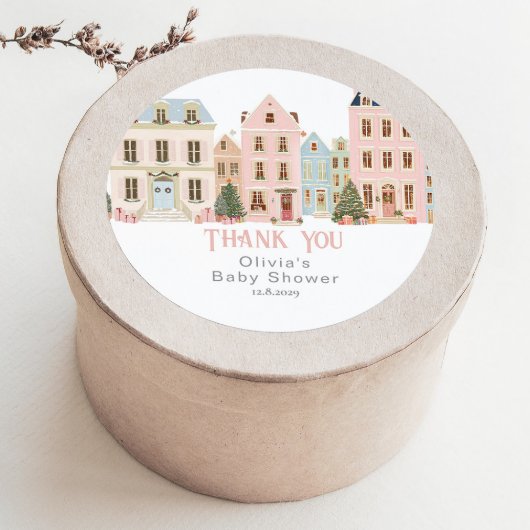 It takes a Village Winter Pink Snow Thank you Ronde Sticker