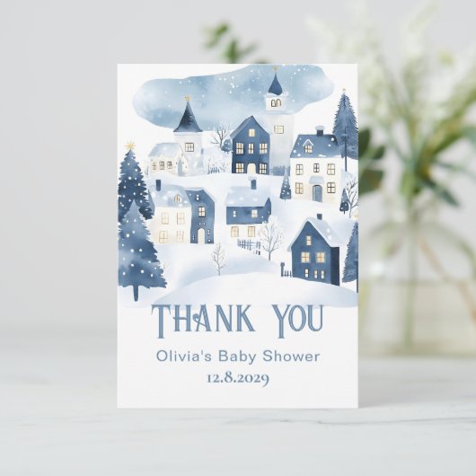 It Takes a Village Winter Snow Baby Shower Bedankkaart (Staand voorkant)