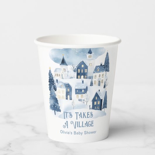 It Takes a Village Winter Snow Baby Shower Papieren Bekers (Achterkant)