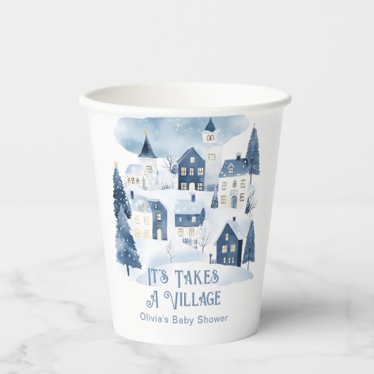 It Takes a Village Winter Snow Baby Shower Papieren Bekers (Voorkant)