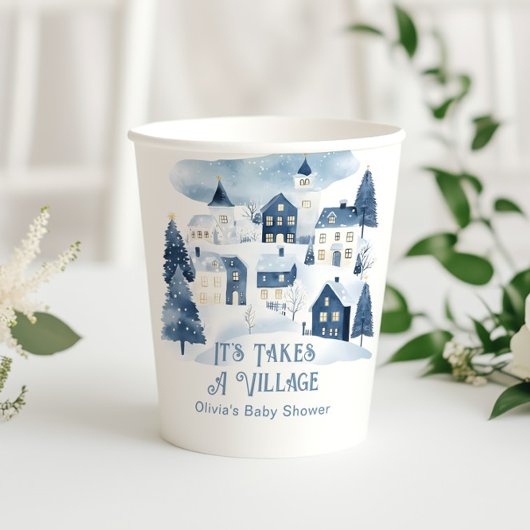 It Takes a Village Winter Snow Baby Shower Papieren Bekers