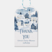 It takes a Village Winter Snow Navy Thank you Cadeaulabel (Voorkant)