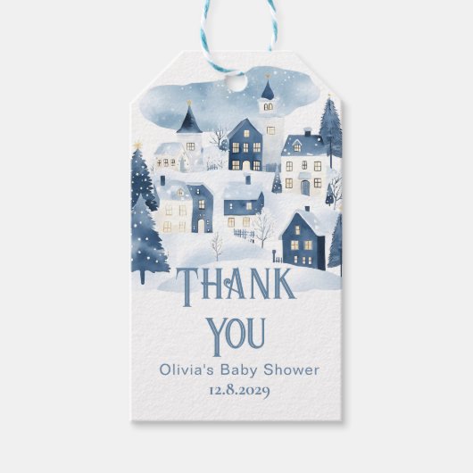 It takes a Village Winter Snow Navy Thank you Cadeaulabel (Voorkant)