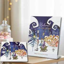 It Takes a Village Winter Welcome & Guest book Reclamebord Met Voetstuk