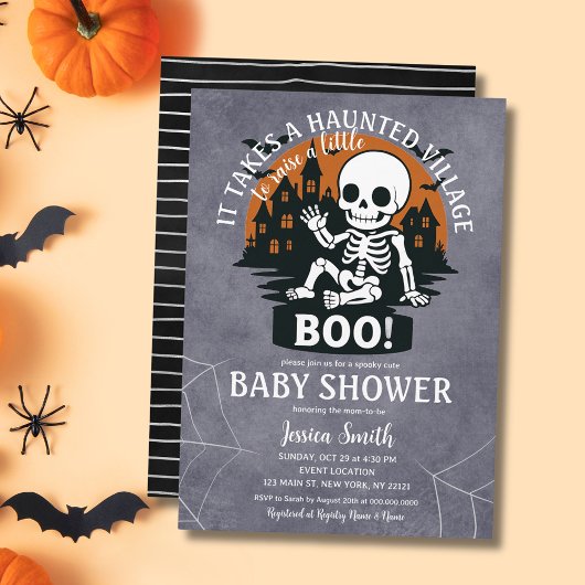 It Takes Haunted Village Boo Halloween Baby Shower Kaart
