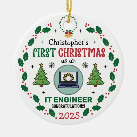 IT-technicus eerste kerstdag gepersonaliseerd Keramisch Ornament (Voorkant)