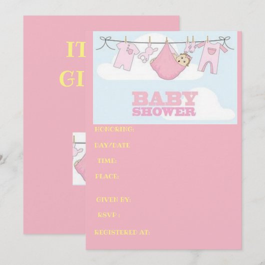 IT van de baby showerkaart is een MEISJE Kaart (Voorkant / Achterkant)