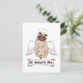 It Wasn't Me angel pug funny quote Briefkaart (Staand voorkant)