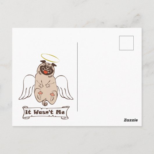 It Wasn't Me angel pug funny quote Briefkaart (Achterkant)