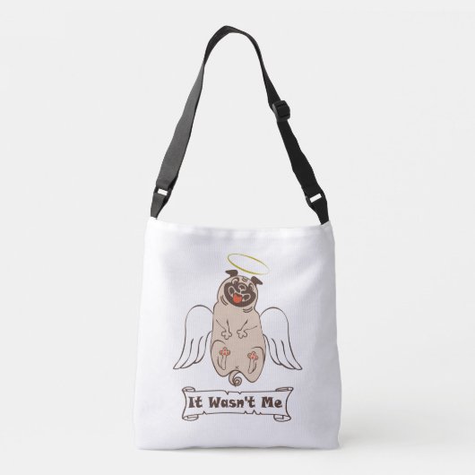 It Wasn't Me angel pug funny quote Crossbody Tas (Achterkant)