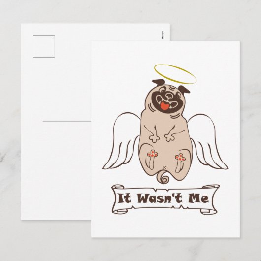 It Wasn't Me angel pug funny quote Feestdagenkaart (Voorkant / Achterkant)