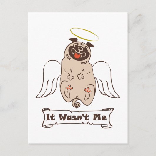 It Wasn't Me angel pug funny quote Feestdagenkaart (Voorkant)