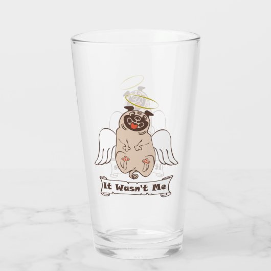It Wasn't Me angel pug funny quote Glas (Achterkant)