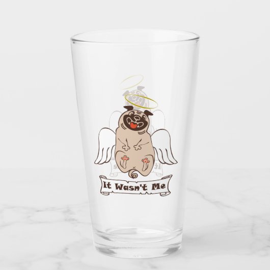 It Wasn't Me angel pug funny quote Glas (Voorkant)