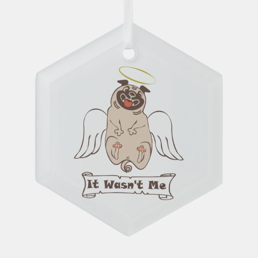 It Wasn't Me angel pug funny quote Glas Ornament (Voorkant)