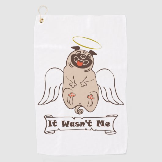 It Wasn't Me angel pug funny quote Golfhanddoek (Voorkant)