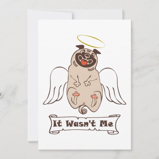 It Wasn't Me angel pug funny quote Kaart (Voorkant)