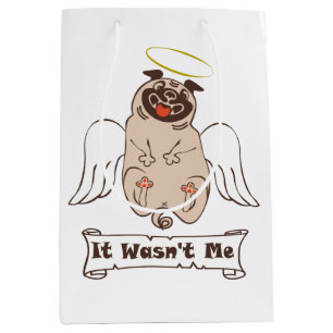 It Wasn't Me angel pug funny quote Medium Cadeauzakje