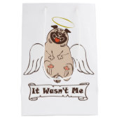It Wasn't Me angel pug funny quote Medium Cadeauzakje (Achterkant)