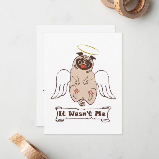 It Wasn't Me angel pug funny quote Notitiekaartje (Voorkant / Achterkant in situ)
