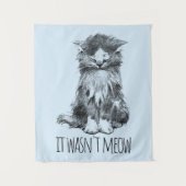 It Wasn't Meow Cute Fluffy Kitten Light Blue Wandkleed (Voorkant)