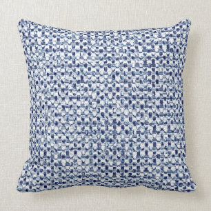 Itajime Shibori Blue Check Textile Geometric Weave Kussen