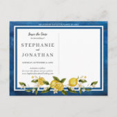 Italia Blauw Aquarel Citroen Save-the-Date Ansicht Uitnodiging Briefkaart (Achterkant)