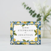 Italia Blauw Aquarel Citroen Save-the-Date Ansicht Uitnodiging Briefkaart (Staand voorkant)