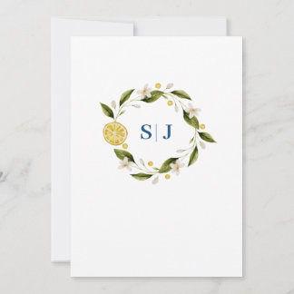 Italia Blauwe Waterverf Citroen bruiloft uitnodigi Kaart