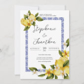 Italia Blauwe Waterverf Lemon Kalligrafie Bruiloft Kaart (Voorkant)