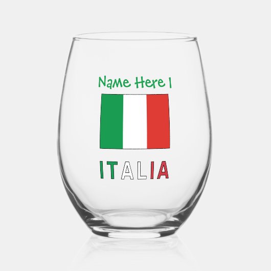 Italia e Bandiera Italiana Groene Personalisatie Wijnglas Zonder Voet (Voorkant)
