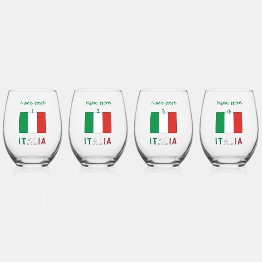 Italia e Bandiera Italiana Groene Personalisatie Wijnglas Zonder Voet (Voorkant)