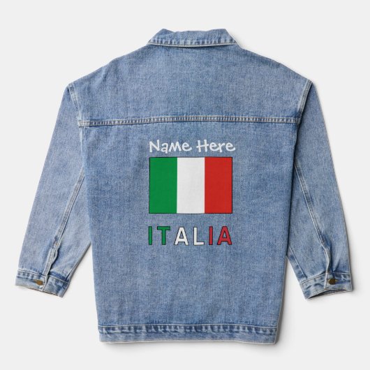 Italia e Bandiera Italiana Zwart Personalisatie Denim Jacket (Achterkant)