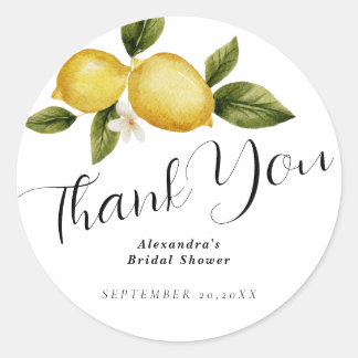Italia Lemon Calligraphy Bruidsfeest Bedankt Ronde Sticker