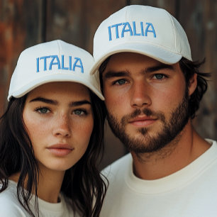 Italia of Italy witte pet met blauwe borduurwerk