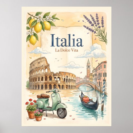 Italia Reizen in Vintage Stijl Poster (Voorkant)