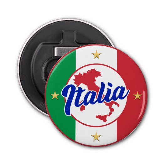 Italia Vlag & Kaart Button Flesopener (Voorkant)