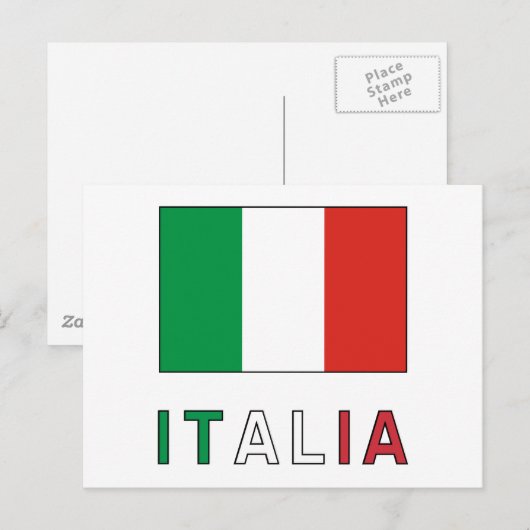 Italia Vlag & Word Briefkaart (Voorkant / Achterkant)