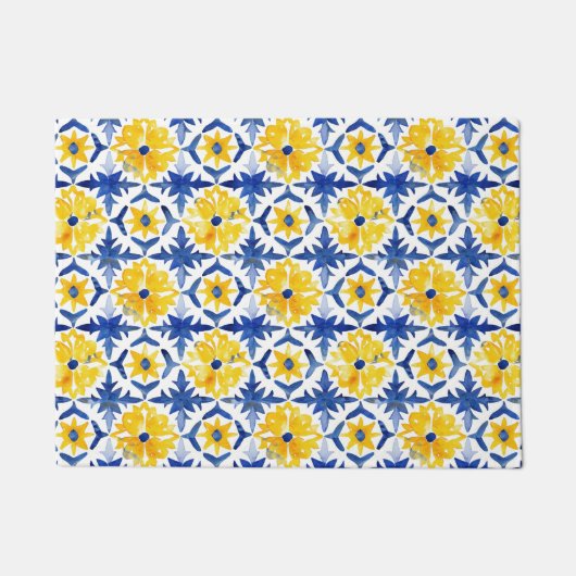 Italiaans Amalfi blauw wit geel tegels Deurmat (Voorkant)