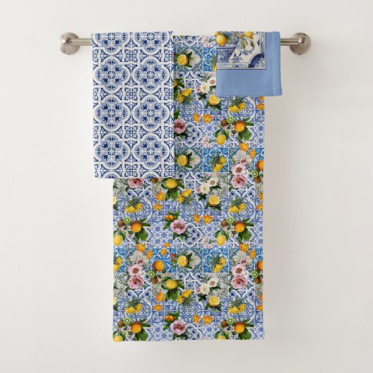 Italiaans Amalfi blauw witte tegels citroenen Bad Handdoek (Insitu)