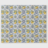 Italiaans Amalfi blauw witte tegels citroenen Cadeaupapier (Vlak)