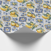 Italiaans Amalfi blauw witte tegels citroenen Cadeaupapier (Hoek)