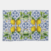 Italiaans Amalfi blauw witte tegels citroenen Theedoek (Horizontaal)